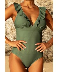 Aspiga - Ladies Sustainable Recycled Frill V-Neck Swimsuit Adjustable Clasp Back - Lyst