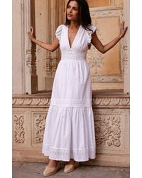 Aspiga - Ladies Sustainable Broderie Pippa V Neck Cotton Summer Evening Dress - Lyst