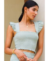 Aspiga - Ladies Sustainable Shirred Bryony Cheesecloth Top Cotton Summer Holiday Light Co Ord - Lyst