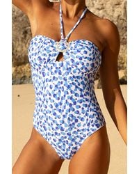 Aspiga - Ladies Sustainable Recycled Bandeau Halter Neck Swimsuit Abstract Cheetah Pattern - Lyst