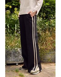 Aspiga - Ladies Sustainable Ponte Cotton Wide Leg Trousers With Side Seam Taupe/ Stripe - Lyst