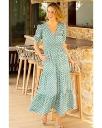 Aspiga - Ladies Sustainable Billie Short Sleeve Organic Cotton Summer Evening Dress Sage - Lyst