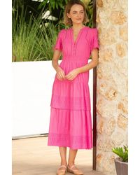 Aspiga - Ladies Sustainable Broderie Sienna Short Sleeve Cotton Summer Wedding Guest Evening Dress - Lyst