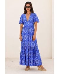 Aspiga - Sustainable Sylvie Ecovero Viscose Summer Holiday Wedding Guest Evening Dress Floral Printed - Lyst