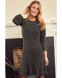 Aspiga - Ladies Sustainable Metallic Knit Short Dress Viscose Flared Sleeve - Lyst