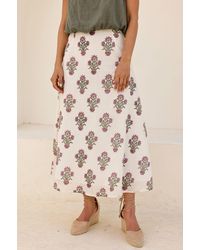Aspiga - Ladies Sustainable Neve Organic Cotton Block Print Summer Wedding Guest Evening Skirt Floral Printed Cream - Lyst