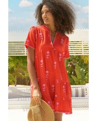 Aspiga - Ladies Sustainable India Embroidered Dress Organic Cotton Short Sleeve Beach Cover Up Summer Holiday Mini Embroidery - Lyst