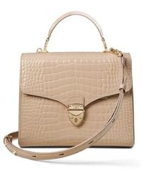 Aspinal of London - Italian Full Grain Leather Crocodile Print Beige Mayfair Bag - Lyst