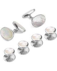 Aspinal of London - Sterling & Mother Of Pearl Oval Cufflinks & Dress Shirt Studs Set - Lyst