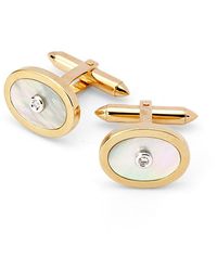 Aspinal of London - Oval Mother Of Pearl Cufflinks Gemset With Brilliant Cut Diamonds - Lyst
