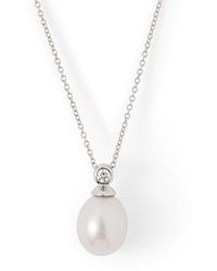Aspinal of London - Arabella Teardrop Pearl & Diamond Pendant Necklace - Lyst