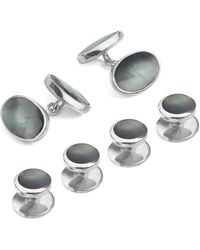 Aspinal of London - Sterling & Mother Of Pearl Oval Cufflinks & Dress Shirt Studs Set - Lyst