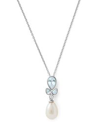 Aspinal of London - Floral Necklace With Aquamarine, Diamond & Pearl - Lyst