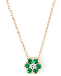 Aspinal of London - Athena 18Ct Emerald & Diamond Cluster Pendant Necklace - Lyst