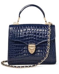 Aspinal of London - Mayfair Midi Midnight Patent Croc Bag - Lyst