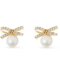 Aspinal of London - Diamond & Pearl Bow Stud Earrings - Lyst