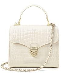 Aspinal of London - Mayfair Midi Cream Leather Crocodile Print Bag - Lyst