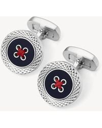 Aspinal of London Sterling Silver Plated Engraved Edge Button Cufflinks - Metallic