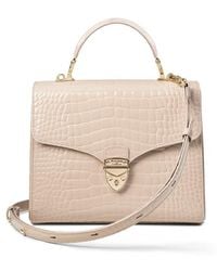 Aspinal of London - Italian Full Grain Leather Crocodile Print Beige Mayfair Bag - Lyst