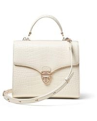 Aspinal of London - Mayfair Cream Leather Crocodile Print Bag - Lyst
