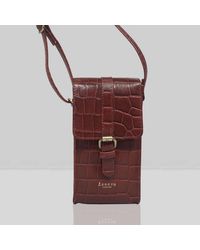 Assots London 'petra' Red Croc Real Leather Mobile Phone Crossbody Bag - Multicolor