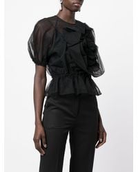 Simone Rocha Embellished Rose Short Sleeve Blouse - Black