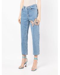 Area Butterfly-patch Cropped Jeans - Blue