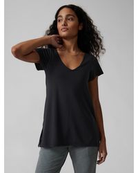 Athleta ATHLETA Essence Support Top XL Black Built-in Bra Short Sleeve Workout Shirt 
