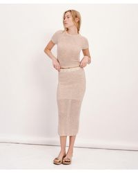ATM - Spacedyed Cotton Linen Blend Midi Skirt - Lyst