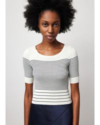 ATM - Silk Cotton Blend Mixed Stripe Crew Neck Sweater - Lyst