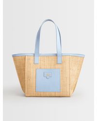 Atp Atelier Lunano Baby Blue Raffia Tote Bag - Natural