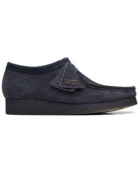 Clarks Wallabee Shoes Ink Hairy Suede - Blue