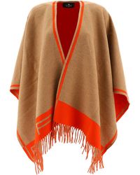 Womens Clothing Coats Capes Etro Beige And Orange Jacquard Wool And Cashmere Cape in Natural 