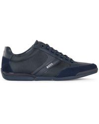 navy blue and white trainers