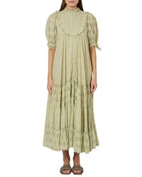 byTiMo Broderie Anglaise Pleated Long Dress - Green