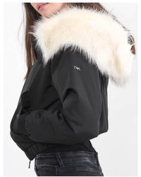 emporio armani cropped padded jacket with faux fur hood