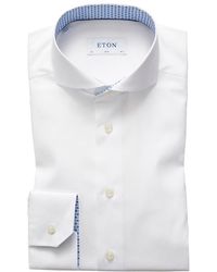 Eton Slim Fit Poplin Shirt – Floral Print Details - White
