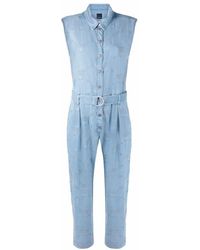 Pinko Perforated-logo Cotton Sleeveless Jumpsuit - Blue