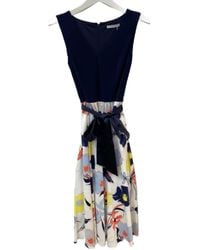 Gina Bacconi Navy Floral Belted Dress Sbz5657 - Blue