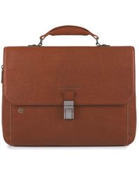 Piquadro Expandable Leather Briefcase With A Closure Black Square