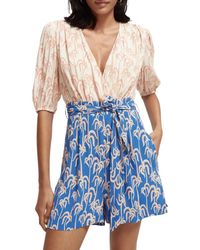 Scotch & Soda Printed Short All-in-one Jumpsuit in Red Womens Clothing Jumpsuits and rompers Playsuits 