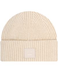 Mens Accessories Hats Acne Studios Wool ribbed Face Logo Beanie Oatmeal Melange in Natural for Men 