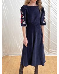 Tallulah & Hope June Dress Navy Embroidered - Blue