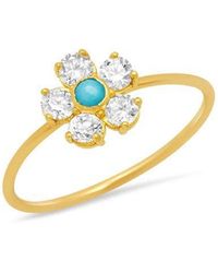 Jennifer Meyer Large Turquoise And Diamond Flower Ring - Metallic