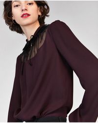Tara Jarmon Lace Collared Top - Purple