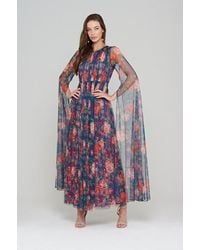Frock and Frill Floral Print Maxi Dress With Cape Sleeves - Blue