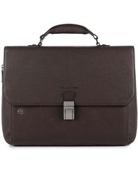 Piquadro Expandable Leather Briefcase With A Closure Black Square - Red