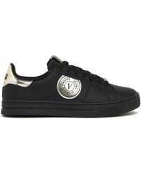 Versace Jeans Couture Low-top Leather Sneakers With Logo - Black