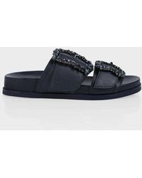 Marc Cain Navy Footbed Sandals With Rhinestones - Blue