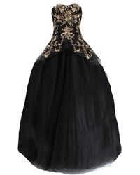 Marchesa Gold Embroidered Tulle Gown - Black